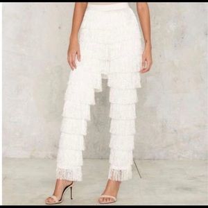 White Fringe Pants